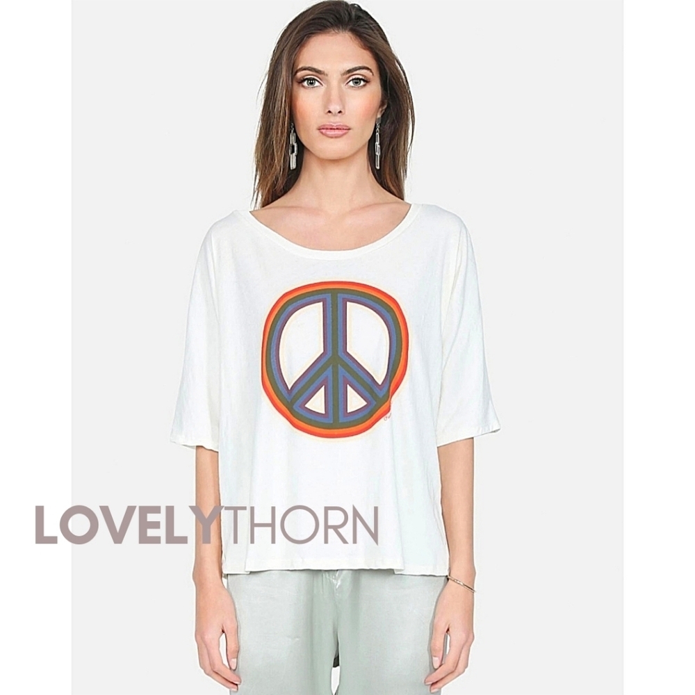 LAUREN MOSHI // ltd ed barbie rainbow peace print soft crop vintage feel top - Picture 11 of 12
